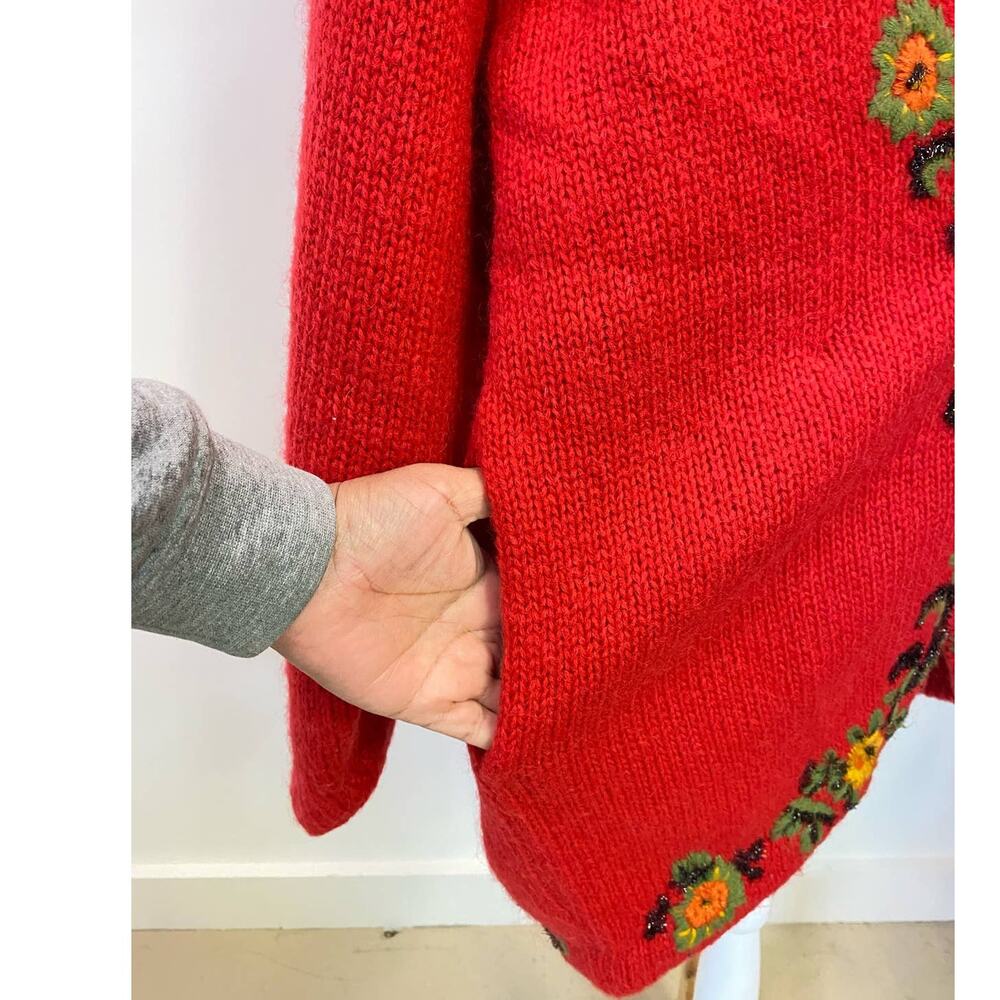 VTG Cervelle Red Bulky, Chunky, Shawl Collar Cardigan, Puff Sleeves, Wool  Med - Picture 6 of 8